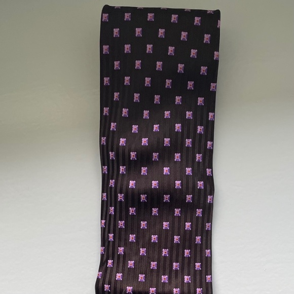 BRIONI Tie Brown Purple Italian Silk Striped Geometric